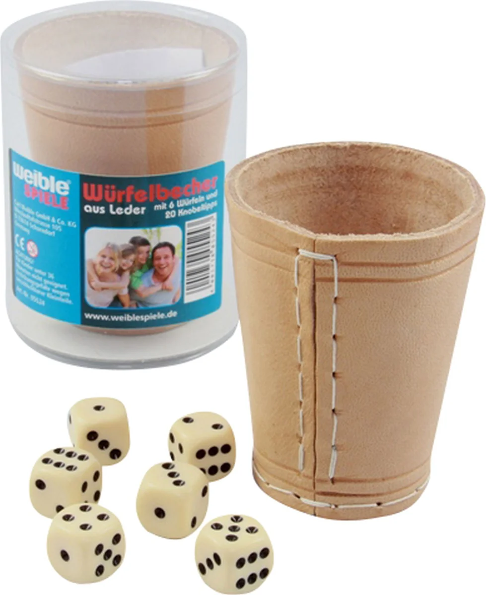 Leder-Würfelbecher natur 9cm + 6 Würfel