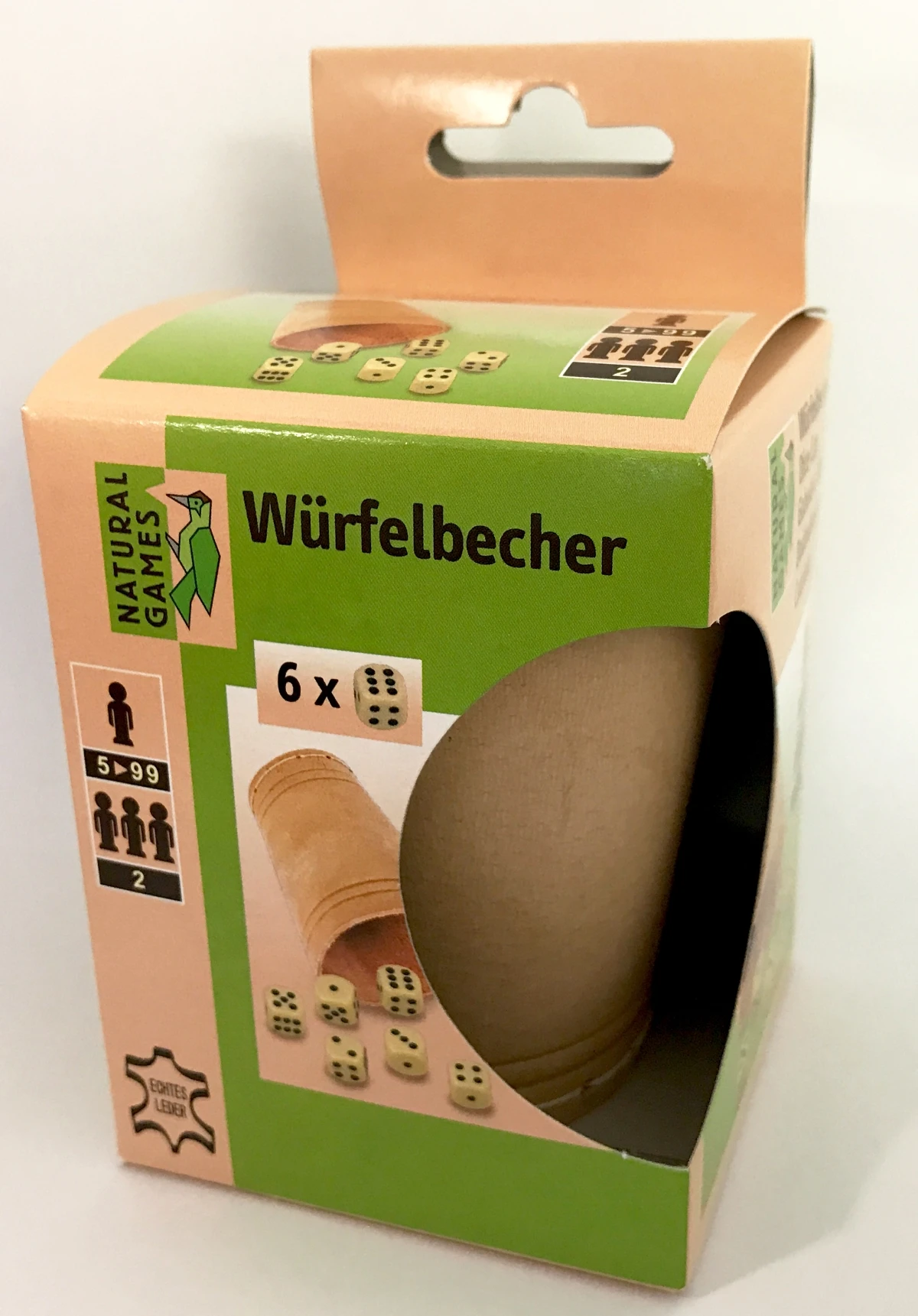 Natural Games Lederwürfelbecher mit 6 Würfeln