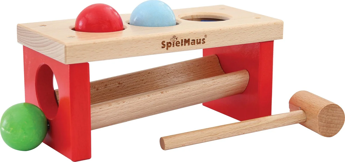 SpielMaus Holz Kugelklopfbank 24x11x10cm