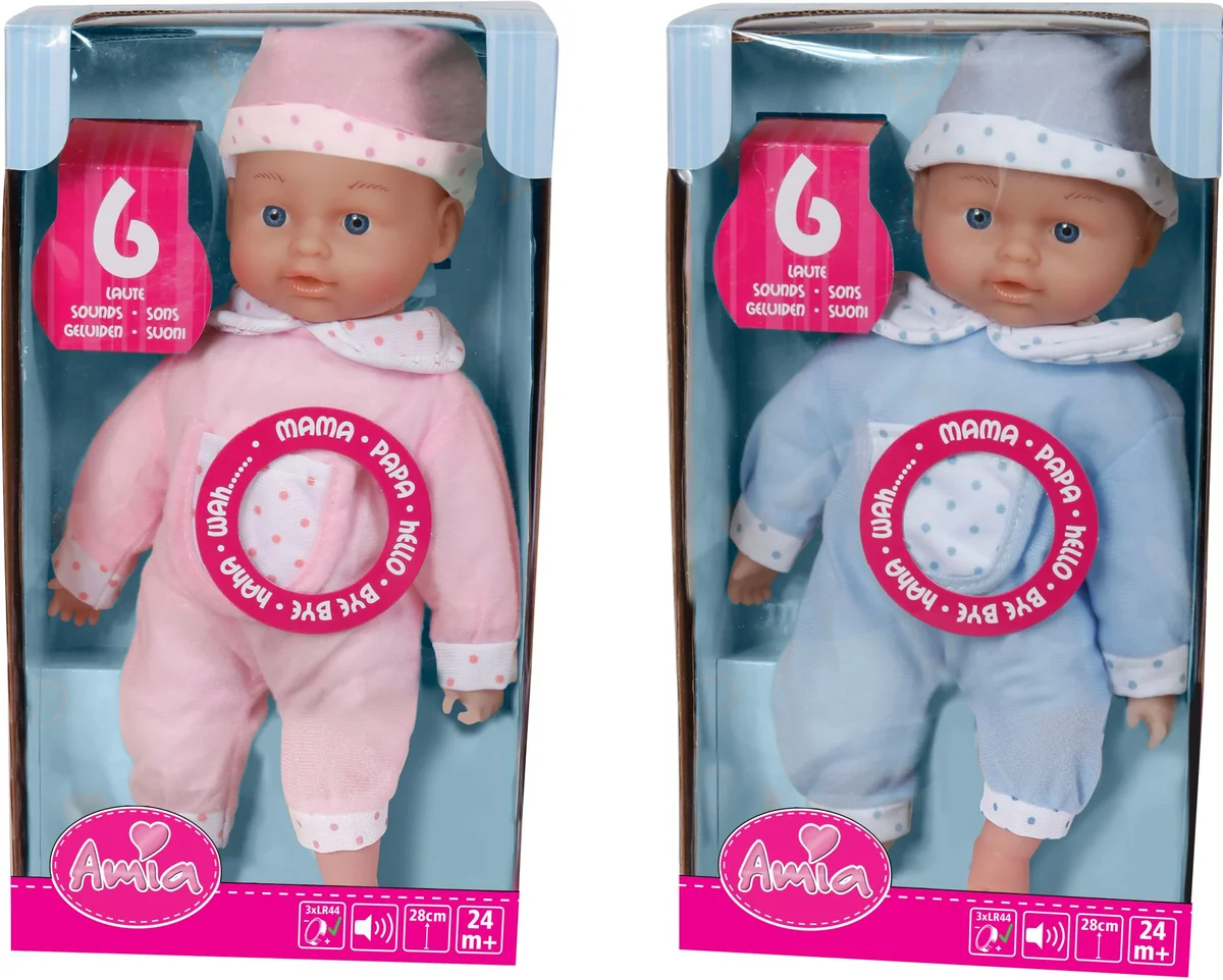 Amia Puppe mit Mütze, sprechend, 28cm, 2fach sortiert