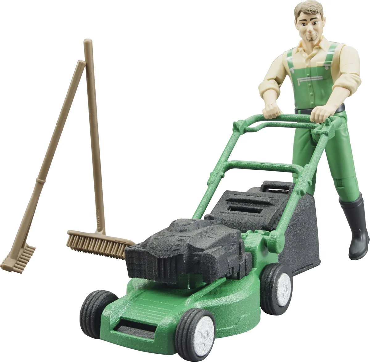 bworld Gärtner mit Rasenmäher und Geräte